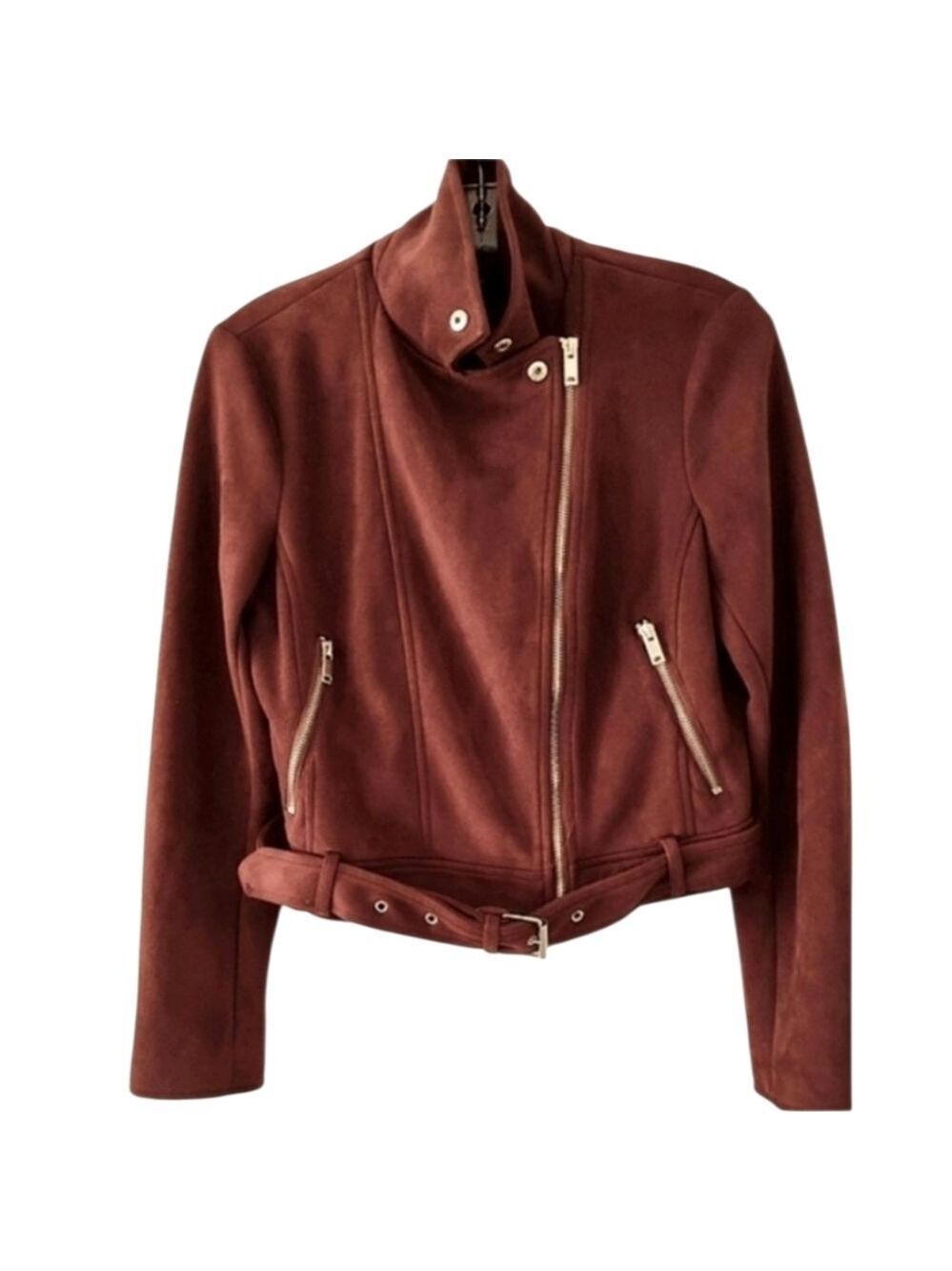 FOREVER 21 Rust Brown Faux Suede Motorcycle Jacket Size Medium
